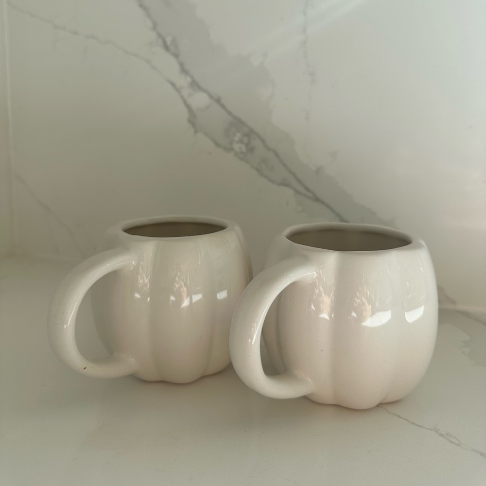 Two porcelain pumpkin mugs
